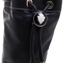 Pre Owned Gucci Black Leather Drawstring Knee Length Boots Size 38