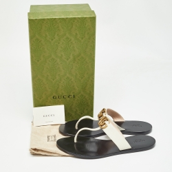 Pre Owned Gucci White Leather GG Marmont Thong Flats Size 39