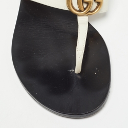 Pre Owned Gucci White Leather GG Marmont Thong Flats Size 39