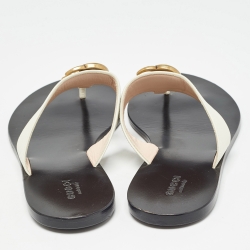 Pre Owned Gucci White Leather GG Marmont Thong Flats Size 39