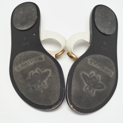 Pre Owned Gucci White Leather GG Marmont Thong Flats Size 39