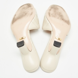 Pre Owned Gucci Cream Matelasse Leather GG Marmont Slide Sandals Size 40.5