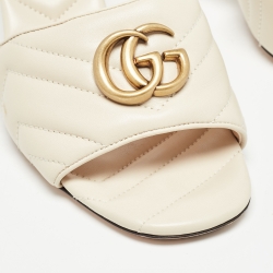 Pre Owned Gucci Cream Matelasse Leather GG Marmont Slide Sandals Size 40.5