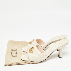 Pre Owned Gucci Cream Matelasse Leather GG Marmont Slide Sandals Size 40.5