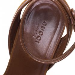 Pre Owned صندل غوتشي كعب سميك سيور متعاكسة غريس سويدي بني مقاس 37