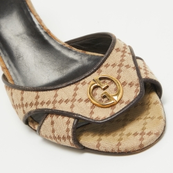مملوكة مسبقًا Gucci Beige/Brown Diamante Canvas GG Slide Sandals Size 40