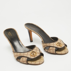 مملوكة مسبقًا Gucci Beige/Brown Diamante Canvas GG Slide Sandals Size 40