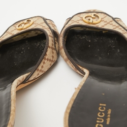 مملوكة مسبقًا Gucci Beige/Brown Diamante Canvas GG Slide Sandals Size 40