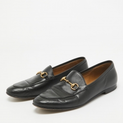 Pre Owned Gucci Black Leather Jordaan Loafers Size 39