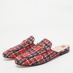 Pre Owned Gucci Multicolor Tweed Princetown Horsebit Flat Mules Size 41