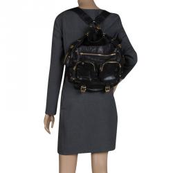 Pre Owned Gucci Black Leather Medium Darwin Convertible Backpack