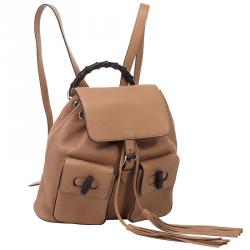 Pre Owned Gucci Brown Pebbled Leather Bamboo Backpack