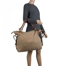 Gucci Beige GG Canvas Large Bamboo Bar Travel Bag
