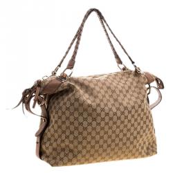 Gucci Beige GG Canvas Large Bamboo Bar Travel Bag