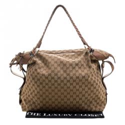 Gucci Beige GG Canvas Large Bamboo Bar Travel Bag