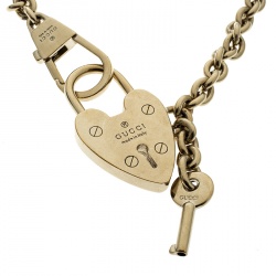 Pre Owned Gucci Heart Lock & Key Gold Tone Bag Charm