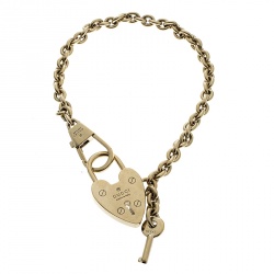 Pre Owned Gucci Heart Lock & Key Gold Tone Bag Charm