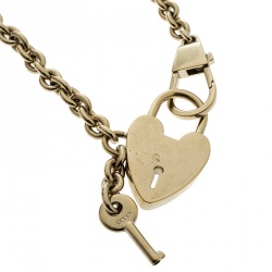 Pre Owned Gucci Heart Lock & Key Gold Tone Bag Charm