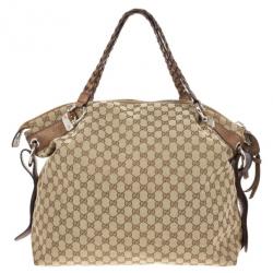 Gucci Beige GG Canvas Large 'Bamboo Bar' Travel Tote