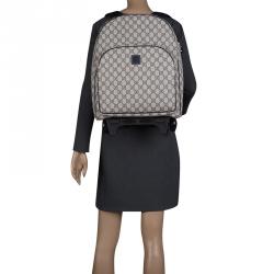Pre Owned Gucci Beige/Blue GG Supreme Canvas Trolley Backpack Bag