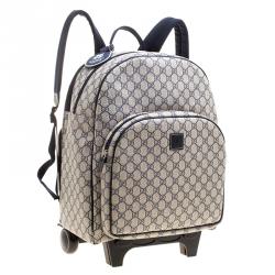 Pre Owned Gucci Beige/Blue GG Supreme Canvas Trolley Backpack Bag