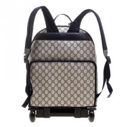 Pre Owned Gucci Beige/Blue GG Supreme Canvas Trolley Backpack Bag