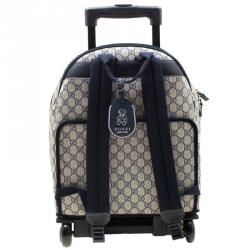 Pre Owned Gucci Beige/Blue GG Supreme Canvas Trolley Backpack Bag