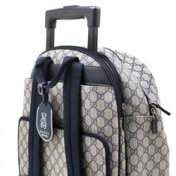 Pre Owned Gucci Beige/Blue GG Supreme Canvas Trolley Backpack Bag
