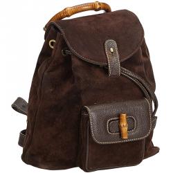 Pre Owned Gucci Dark Bamboo Suede Drawstring Backpack