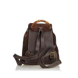 Pre Owned Gucci Dark Bamboo Suede Drawstring Backpack