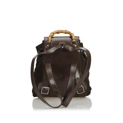 Pre Owned Gucci Brown Nylon Bamboo Backpack