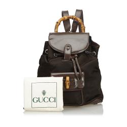 Pre Owned Gucci Brown Nylon Bamboo Backpack