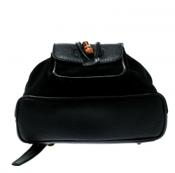 Pre Owned Gucci Black Suede and Leather Mini Bamboo Handle Backpack Bag