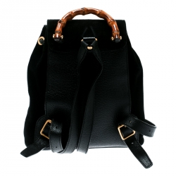 Pre Owned Gucci Black Suede and Leather Mini Bamboo Handle Backpack Bag