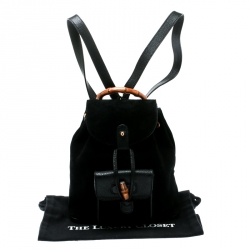 Pre Owned Gucci Black Suede and Leather Mini Bamboo Handle Backpack Bag