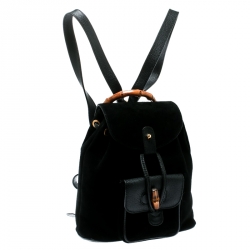Pre Owned Gucci Black Suede and Leather Mini Bamboo Handle Backpack Bag