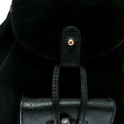 Pre Owned Gucci Black Suede and Leather Mini Bamboo Handle Backpack Bag