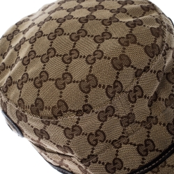 مملوكة مسبقًا Gucci Brown & Beige Monogram Print Canvas Eyelet Detail Guccisima Military Hat XL