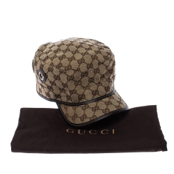 مملوكة مسبقًا Gucci Brown & Beige Monogram Print Canvas Eyelet Detail Guccisima Military Hat XL