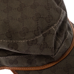 Pre Owned Gucci Khaki Green Monogram Print Canvas Eyelet Detail Guccisima Military Hat XL