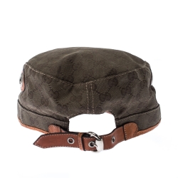 Pre Owned Gucci Khaki Green Monogram Print Canvas Eyelet Detail Guccisima Military Hat XL