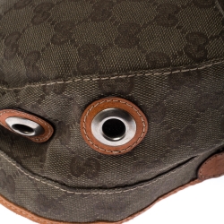 Pre Owned Gucci Khaki Green Monogram Print Canvas Eyelet Detail Guccisima Military Hat XL