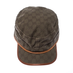 Pre Owned Gucci Khaki Green Monogram Print Canvas Eyelet Detail Guccisima Military Hat XL