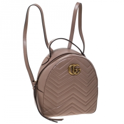 Pre Owned Gucci Beige Matelasse Leather GG Marmont Backpack 