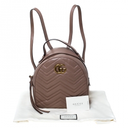 Pre Owned Gucci Beige Matelasse Leather GG Marmont Backpack 