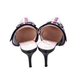 Pre Owned Gucci Black/Red Leather Emma Web Strap Horsebit Mules Size 39