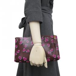 Pre Owned Gucci Bordeaux Leather Heart Pattern Pouch