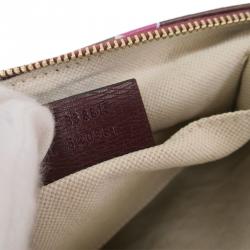 Pre Owned Gucci Bordeaux Leather Heart Pattern Pouch