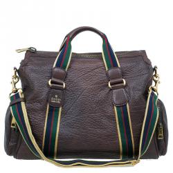 Gucci Brown Leather Duffle Travel Bag