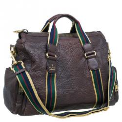 Gucci Brown Leather Duffle Travel Bag